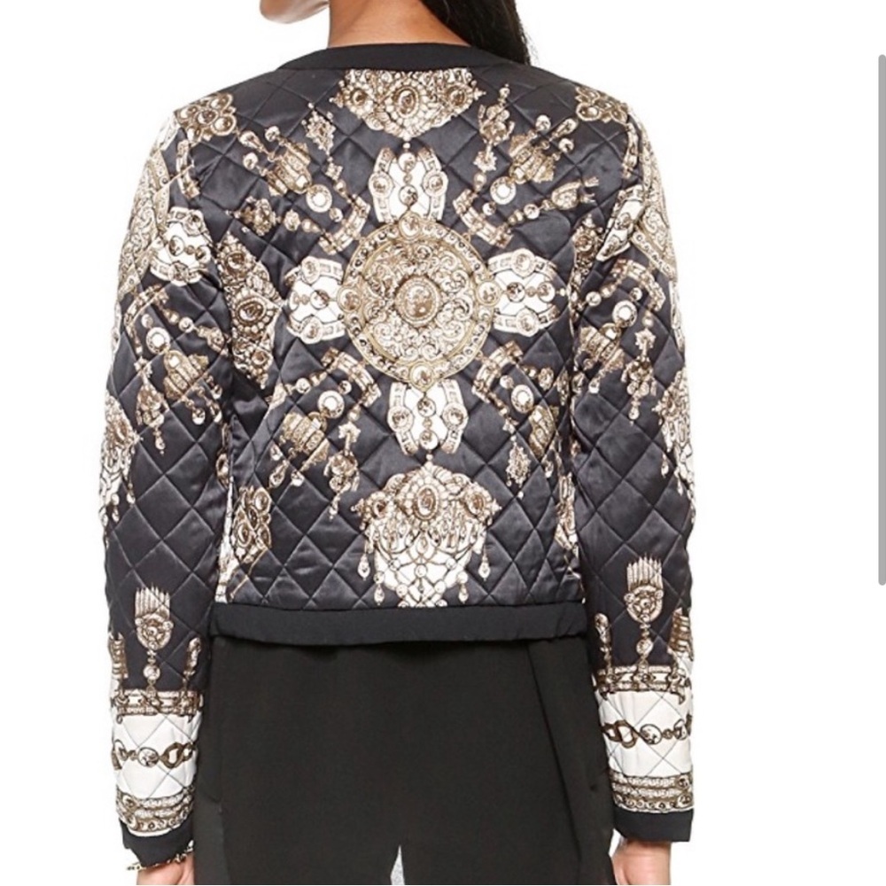 MARCHESA Voyage Notte Silk Scarf Quilted Bomber Jacket Blazer - Picture 2 of 8